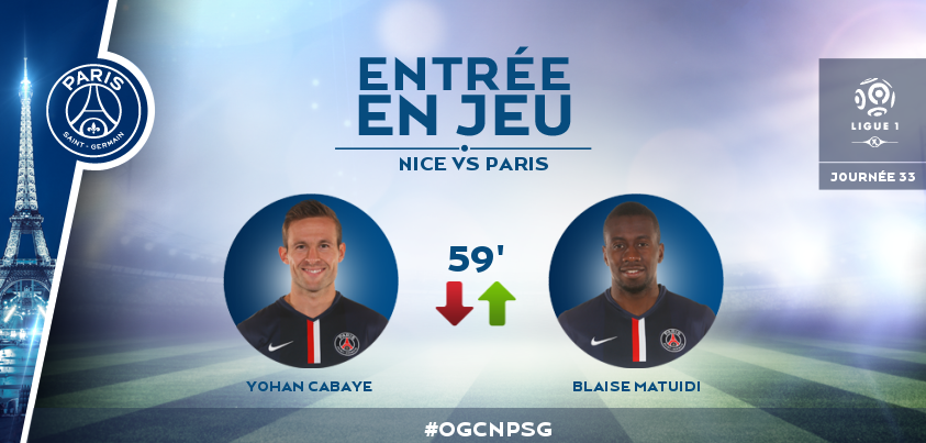 PSG_inside's tweet photo. 59' @Ycabayeofficiel est remplacé par @MATUIDIBlaise #OGCNPSG http://t.co/F7EUQ5rJ8x