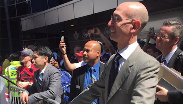 theScore's tweet photo. Adam Silver says Raptors GM Masai Ujiri's swearing is 'not appropriate.' http://t.co/YvdIc1wIgL http://t.co/fUWENGWkeB