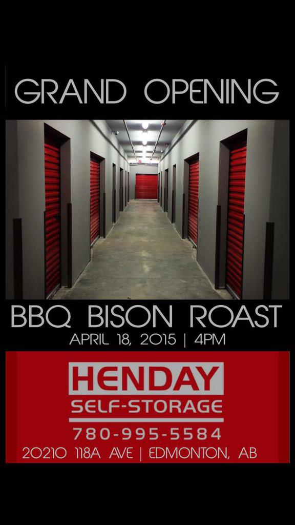 JelenaBoxing's tweet photo. Henday self-storage opens today!! #yeg check it out #bbq #bisonroast #storage #GrandOpening @MrdjenMilan @Kolar13 http://t.co/W7XiZN0Zqd