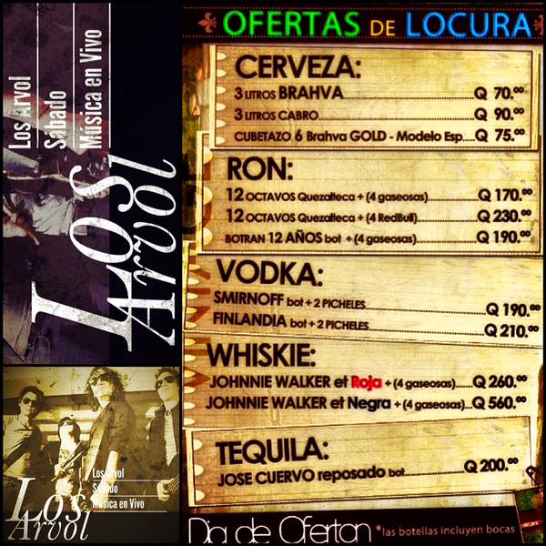 Los_Arvol's tweet photo. Sabado de Musica en Vivo Hoy @Los_Arvol con Gran Show, Musica y Ambiente! No Faltes en @Vintage_Xela @geo_losarvol http://t.co/tCFfnQ1fRW