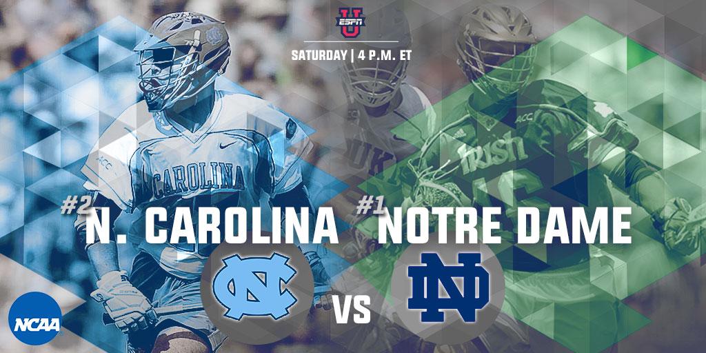 No. 1 vs. No. 2. @NDLacrosse hosts @UNCmenslacrosse live now on <a href="/ESPNU/">ESPNU</a>!