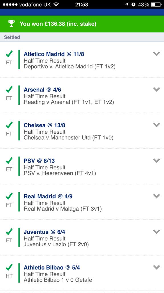 MulviBarr's tweet photo. @FootyAccums 46th min pen from Bilbao to win on half time results off a £1 http://t.co/V6JZojPIlk