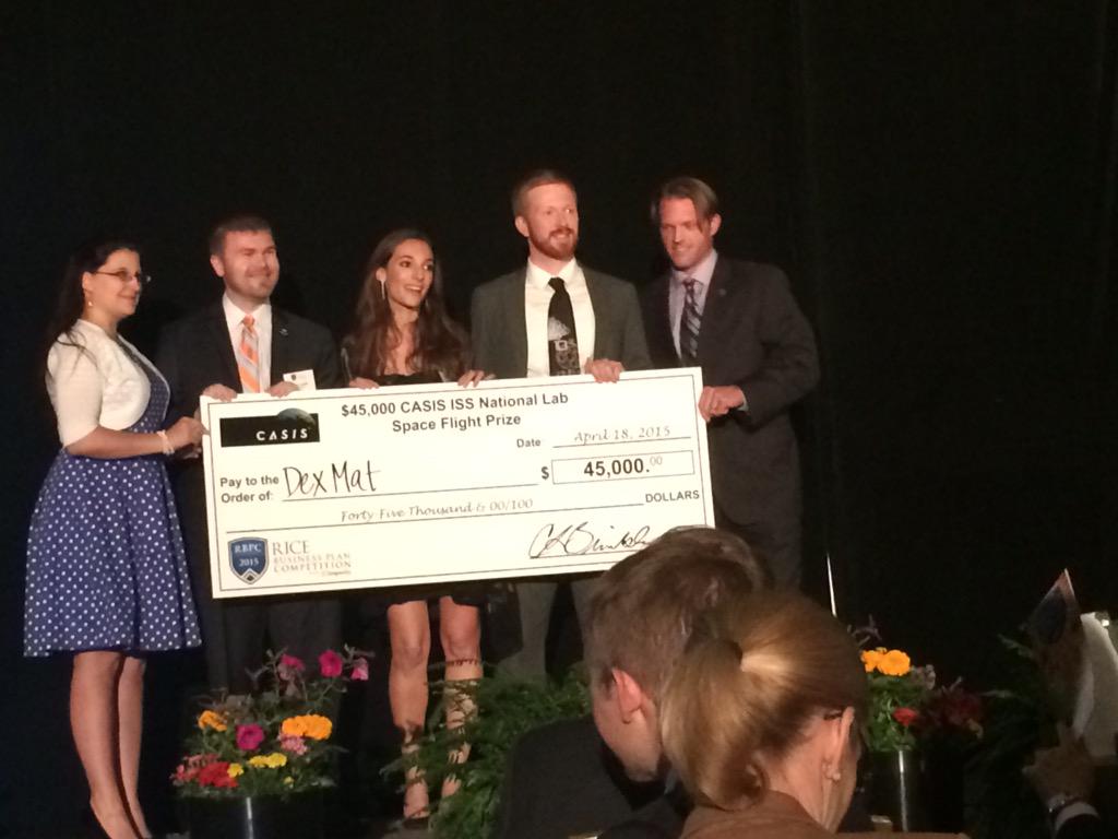 ISS_CASIS's tweet photo. DexMat of @RiceUniversity won our #RBPC2015 Space Flight Prize to test carbon nanotube wires in space! @RBPC2015 http://t.co/JK3EpTNtNa