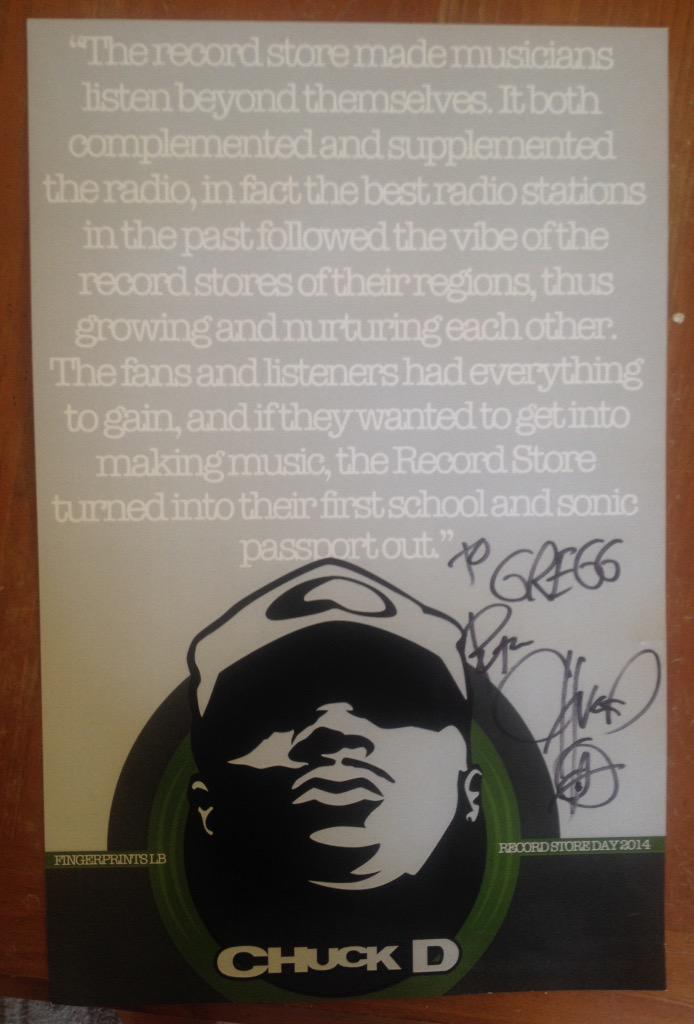 GreggMansfield's tweet photo. Favorite Record Store Day memory was when my 11 yr old daughter got to meet @MrChuckD in #Ventura. http://t.co/PGFDNgsKTZ