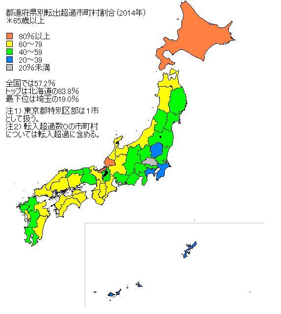 Nehaharo 色塗り日本 都道府県別転出超過市町村割合 14年 65歳以上 を掲載しました Http T Co Evdnknchke 人口推計 高齢化 過疎化 転出 埼玉 Http T Co Qdgdnsftme Twitter