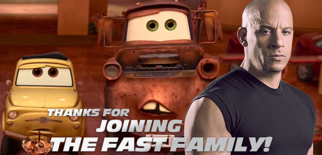 ComicBookNOW's tweet photo. 'FURIOUS 7' As A Disney-Pixar Movie. http://t.co/I8U6dj6MQk http://t.co/sSL0qHXS30