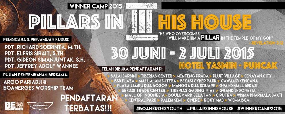 Hey youths, make sure you sign up for #WinnerCamp2015 #PillarsInHisHouse at our various service venues today! / Info:
