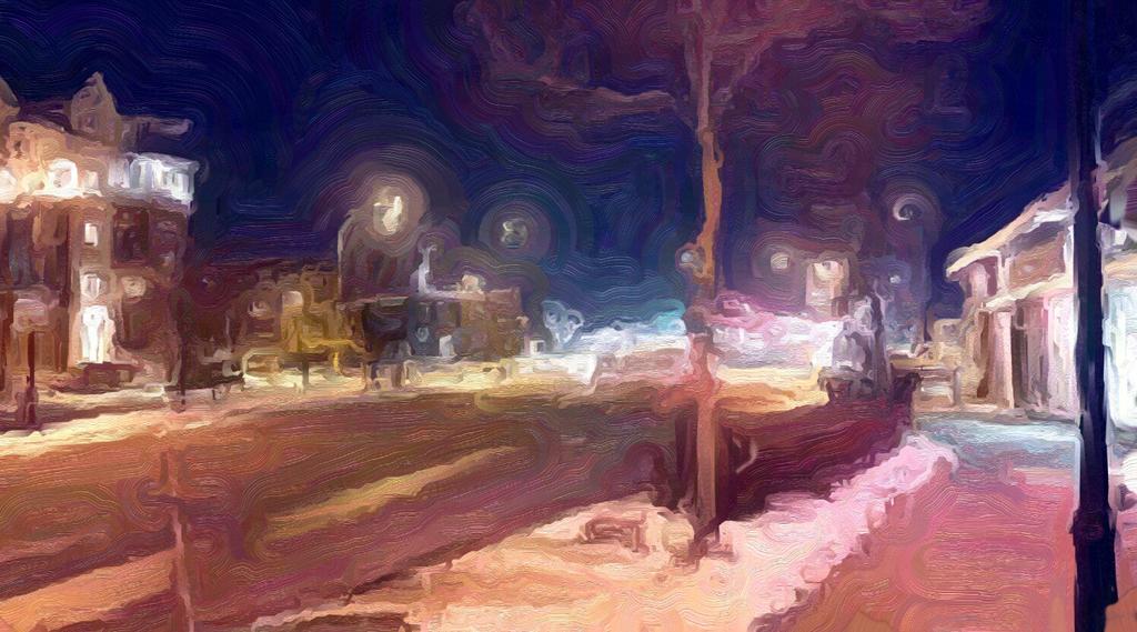 JonLH's tweet image. Oils Rough filter from Paper Artist. View down Lyndale Ave in Bloomington. # art #night #jonlh