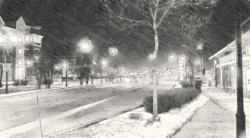 JonLH's tweet image. Sketch filter from Paper Artist of view down Lyndale Avenue in Bloomington. #night # art #jonlh