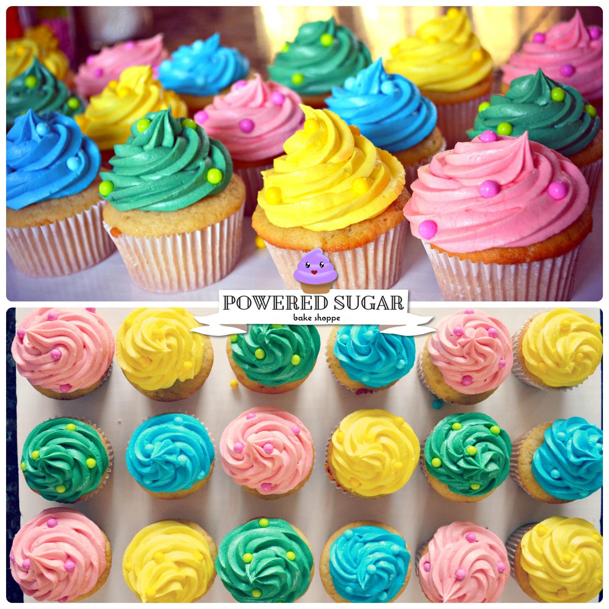 poweredsugar's tweet photo. Pretty and colorful #vanillacupcakes for Aubrie's #birthday. =) http://t.co/IajWyte9oa #PoweredSugar http://t.co/mumV32M76d