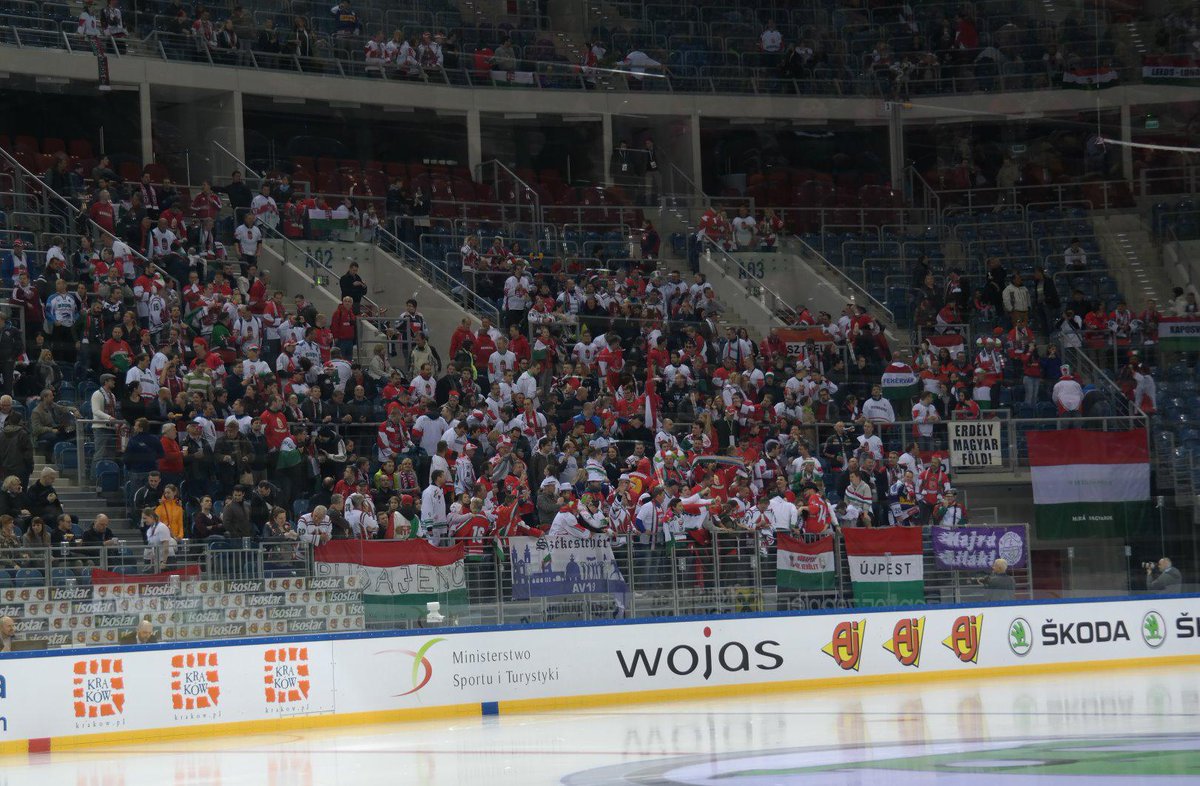 IIHFHockey's tweet image. Many Hungarian fans made the way to Krakow, Poland, to support their team. 1-1 vs. Japan after 1 period.