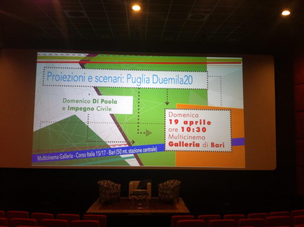 m_iandolo's tweet photo. Tutto pronto al @cinemagalleria di #Bari per Proiezioni e incontri: #Puglia Duemila20 #incontro #ImpegnoCivile #news http://t.co/PknQqDO9fJ