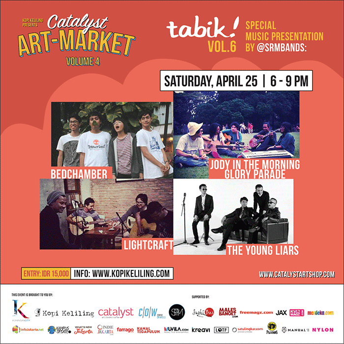 KopiKeliling's tweet photo. (2) Di hari pertama (25/4) Ada @bedchamber, @jimgp, @lightcraftmusic, dan @theyoungliars! #artmarket4 http://t.co/etSRnph6vG