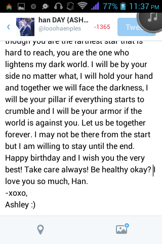 I promise Han, I will stay
My star even so far apart,
You are always in my heart
Happy birthday Lu Han 