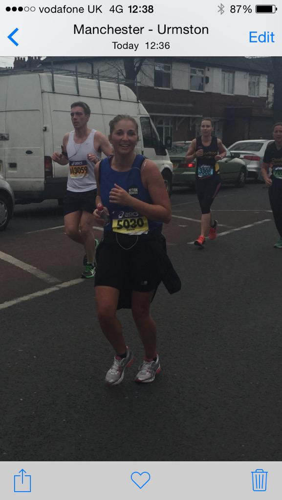 Sheevon's tweet image. .@ActionDuchenne Helen Hibbert running the #ManchesterMarathon Super Proud!