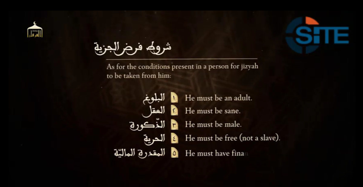Rita_Katz's tweet photo. #ISIS vid to Christians who refuse its conditions:"men will be killed..women &amp;children will be enslaved" wealth taken http://t.co/5PVz12BuSd