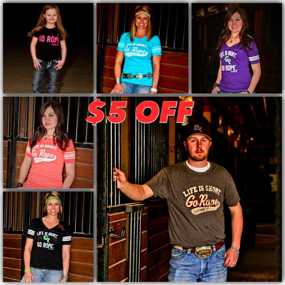 go_rope's tweet image. $5 OFF ALL T-SHIRTS.  Today only!  Use coupon code 5OFFTEES during checkout at goropeclothing.com