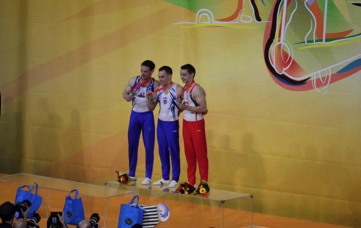 #EChMontpellier MAG parallel bars podium, congratulations!
1. <a href="/Verniaiev_GyM/">Oleg Verniaiev</a> (UKR) 
2.Berbecar ROU) 
2.Baumann (SUI)