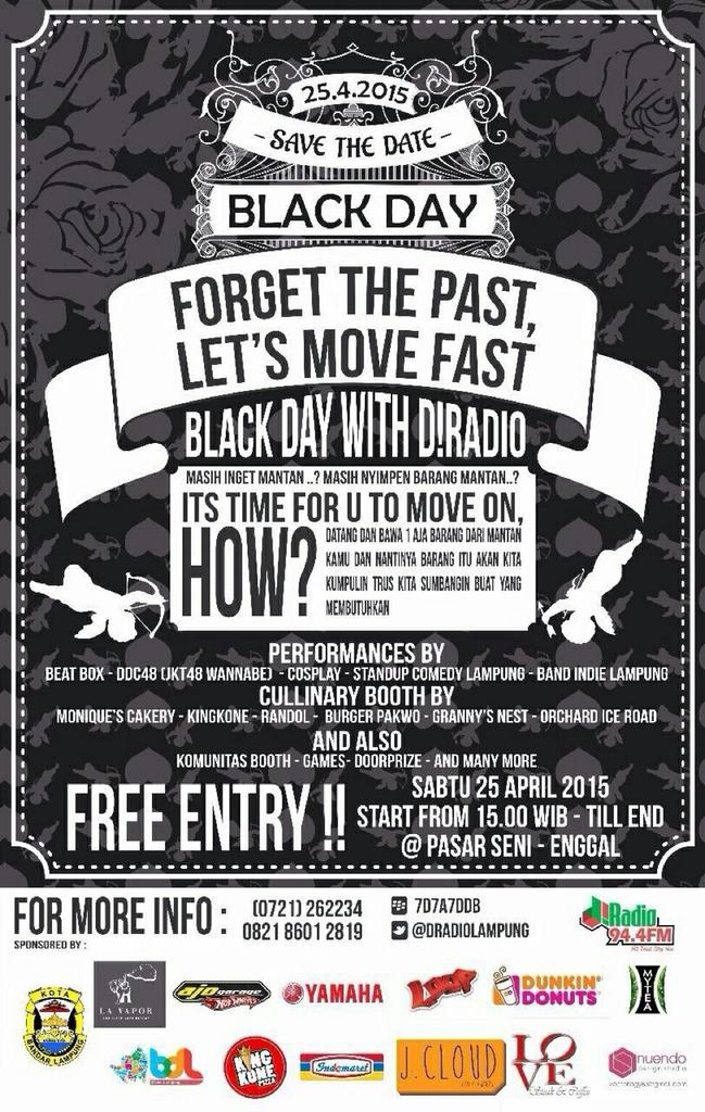 Datang nih tgl 25-4-2015. Kita Bakal Ngomongin Soal Mantan di BLACK DAY. Datang ya! <a href="/dradiolampung/">D! Radio Lampung</a>