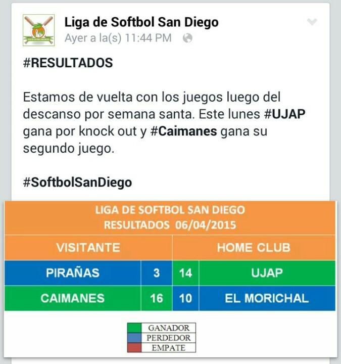 LA_UJAP's tweet photo. ¡Felicitaciones! RT @Softball_UJAP: Resultados oficiales #LISOSANDI #IAMDESANDI @LA_UJAP http://t.co/6dIwfzWEBr