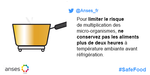 Anses_fr's tweet photo. Évitez de laisser les aliments plus de 2h à température ambiante avant réfrigération  #SafeFood #RecoAnses http://t.co/6w3RIEVe5O
