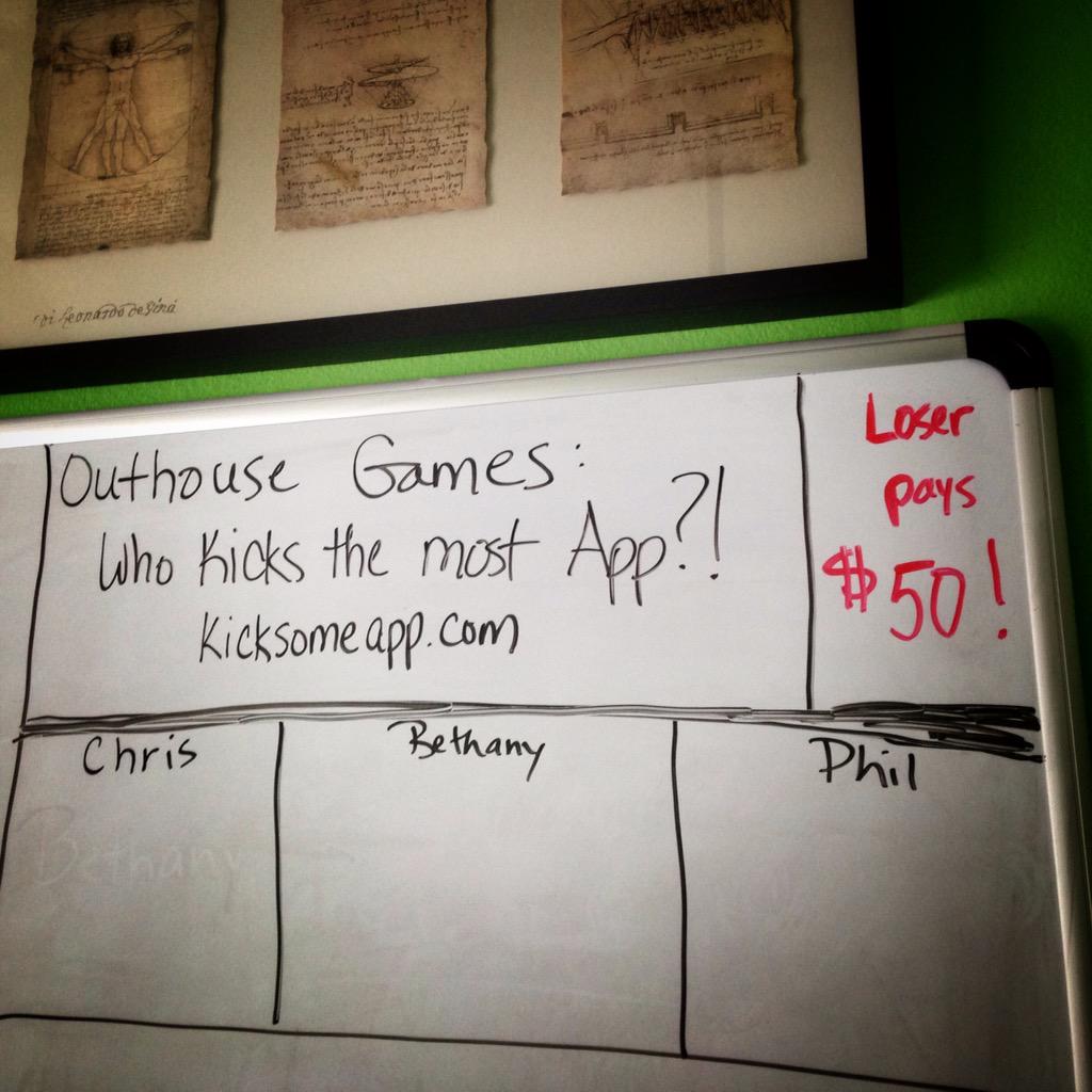 OuthouseGames's tweet photo. We're participating in April's #KickSomeApp challenge by playing our game #StackR all month. Loser pays @2harvestCFL http://t.co/0F2rw5f6Oa