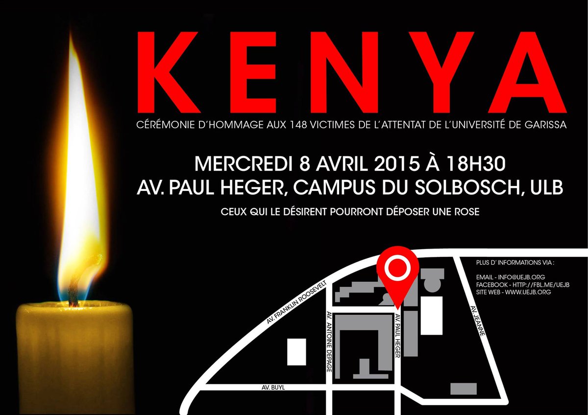 Rassemblement mercredi 18h30 à l'<a href="/ULBruxelles/">Université libre de Bruxelles</a> en hommage aux victimes de l'attentat au Kenya <a href="/VilleBruxelles/">Ville de Bruxelles / Stad Brussel</a> #Kenya