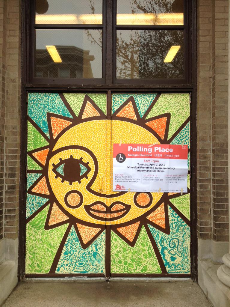 MegDeppen's tweet photo. I made it onto @chicagotribune live blog! The golden gates to my voting place! #DPUelect #ChicagoRunoff http://t.co/qwtdCzilXp