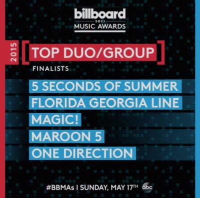5SOS has been nominated for Top New Artist &amp; Top Duo/Group at the 2015 Billboard Music Awards #BBMAs