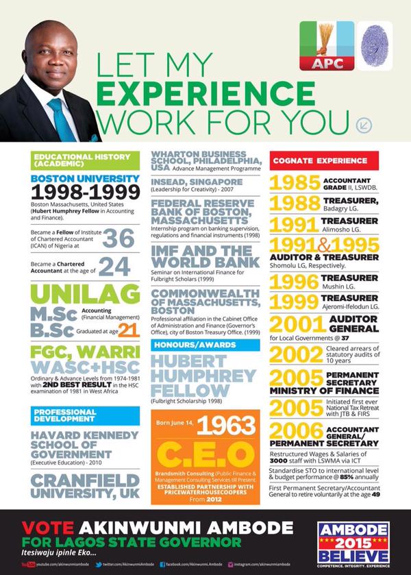 AkinwunmiAmbode's tweet photo. Vote for achievement and experience you can trust. #Ambo2015 #VoteAPC #VoteAmbode http://t.co/bdSnVmyo5X