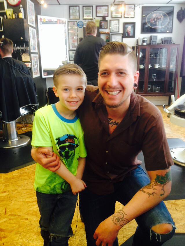 NPolsfut's tweet photo. My boy and I, sporting our new doos @RaggedAssBarber #fathernsontime #communitycuts http://t.co/HCi1fyM8jd