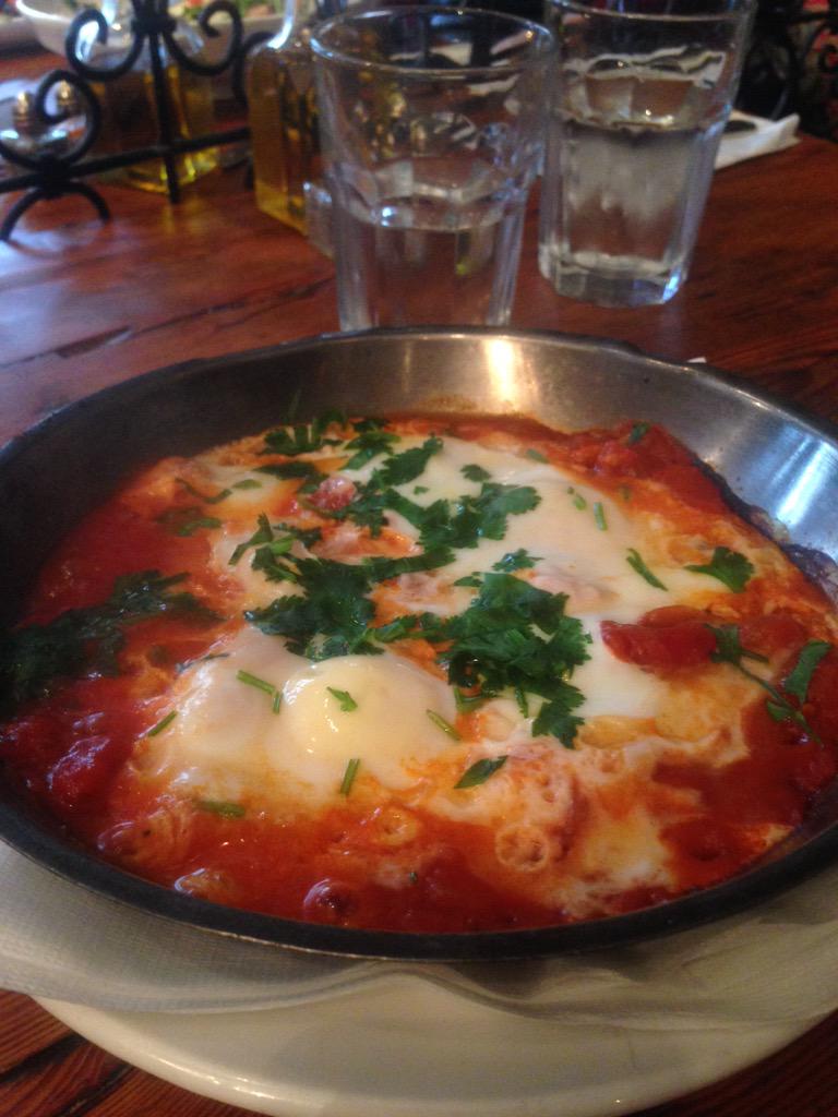 IsraelinNewYork's tweet photo. A #passover lunch with our friends at @HummusKitchen #shakshuka #matzah #keepinitkosher #k4p #KFP http://t.co/HR7rpEyaWN