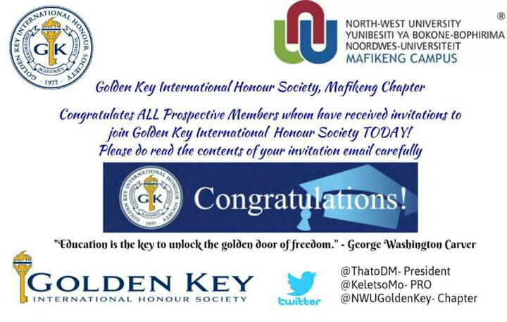 NWUGoldenKey's tweet photo. Congratulations are in order!
@NWUMafikeng #GoldenKey #NWU #AcademicExellence http://t.co/yhkbBOmwNk