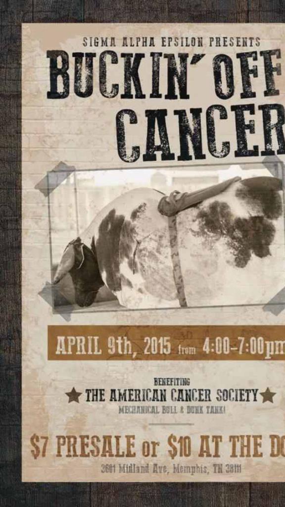 IFC_MEMPHIS's tweet photo. Howdy! Stop by @SAE_MemphisPA this Thursday for the 2nd Annual Buckin' Off Cancer starting at 4:00pm http://t.co/MGvOTHvogG