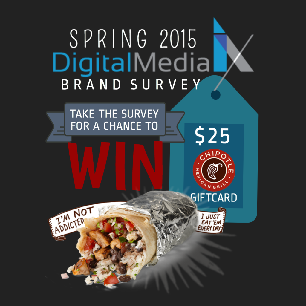 digitalmediaix's tweet photo. Our spring survey is still live! Take it for a chance to win a $25 @ChipotleTweets gift card! https://t.co/C5kYmTseKN http://t.co/ZpG8w6I5WX