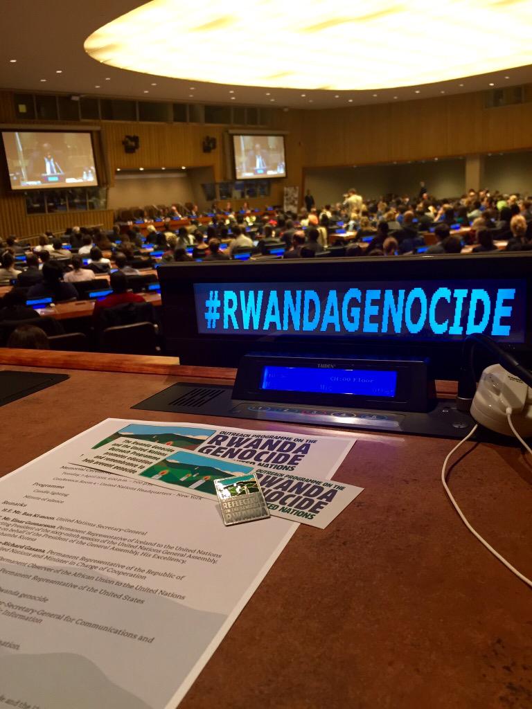 UN's tweet image. In photos: memorial ceremony at UNHQ in NYC, 21 yrs after the #RwandaGenocide. More info: j.mp/10zo8YN
