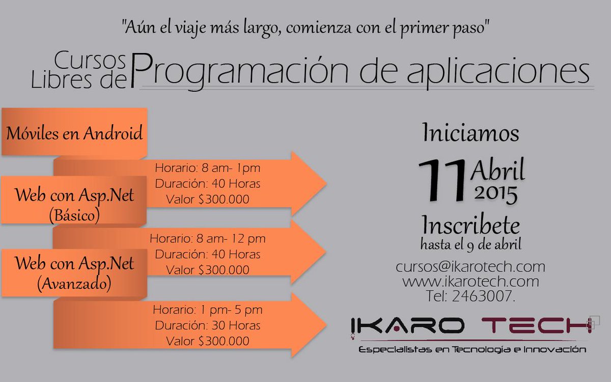 IkaroTech's tweet photo. No te quedes por fuera. Conoce mas de los cursos que ofertamos en http://t.co/e7d766EZRm http://t.co/IQaTOIjVo2