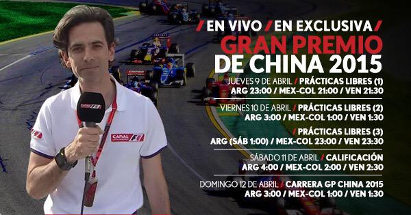 diegofmejia's tweet photo. Prográmense para este fin de semana, GP de China en vivo y en exclusiva por @F1LatinAmerica. Horarios --> http://t.co/a2mdzGgvR0