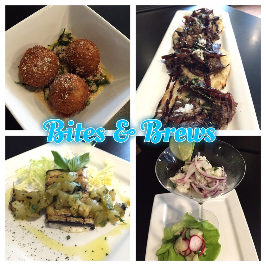 TheChasseur's tweet photo. #BitesandBrews happening now! #FlounderCeviche #Arancini #EggplantRoulade #SteakFlatbread #BananaFritters http://t.co/ixBMw2mznM