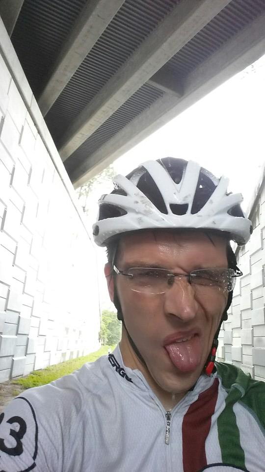 RunsInTheWoods's tweet photo. When you realize the taste on the rain water running into your mouth is "old helmet pads" #30daysofbiking #sogross http://t.co/oSqGMHXiCu