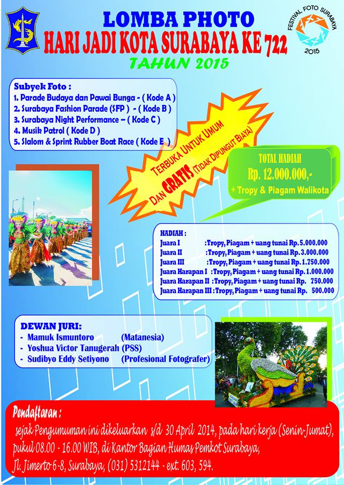 FFSupdate's tweet photo. Yuk ikut lomba foto Hari Jadi Kota Surabaya, selengkapnya https://t.co/iptrV0W4JA http://t.co/g3QyZXmHWX