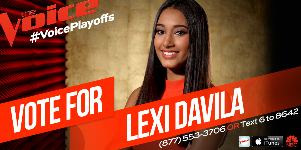 NBCTheVoice's tweet photo. RT if you’re voting to send @iamlexidavila to the #VoiceTop12! #VoicePlayoffs http://t.co/irHH1uujUA