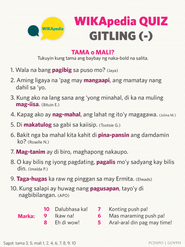 Wikapedia quiz mula sa @pcdspo: ang wastong gamit ng gitling