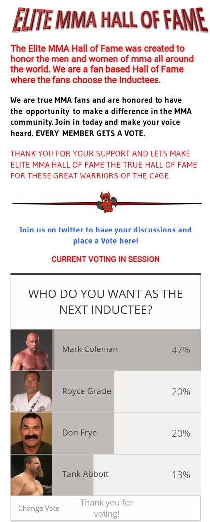 LUBMMA's tweet photo. JOIN IN &amp; VOTE ON THE ONLY FAN DECIDED MMA HALL OF FAME! - Who's NEXT in line? VOTE/CHAT/TWEET
http://t.co/S1nG39wOrN http://t.co/kjRftU00l4