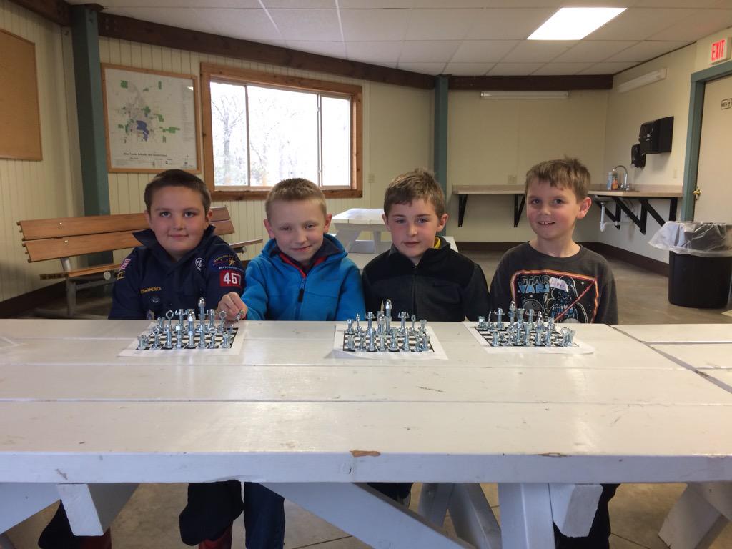 SaraASwenson's tweet image. Wolf Cubs had a great den mtg making chess pieces out of nuts &amp;amp; bolts!  Thanks to #CubChat last week!  @thecubscouts