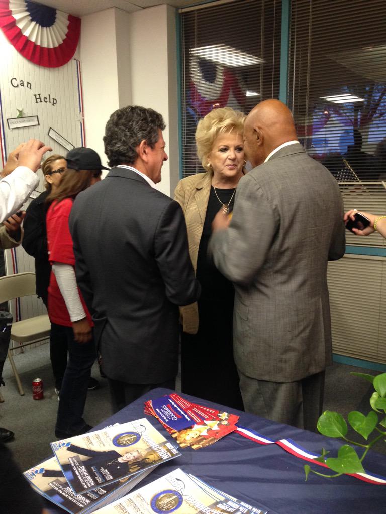 takeonesteph's tweet photo. Mayor Carolyn Goodman arrives with husband, Oscar, at her campaign office and waits for the final count. http://t.co/kfhGwVhVCD