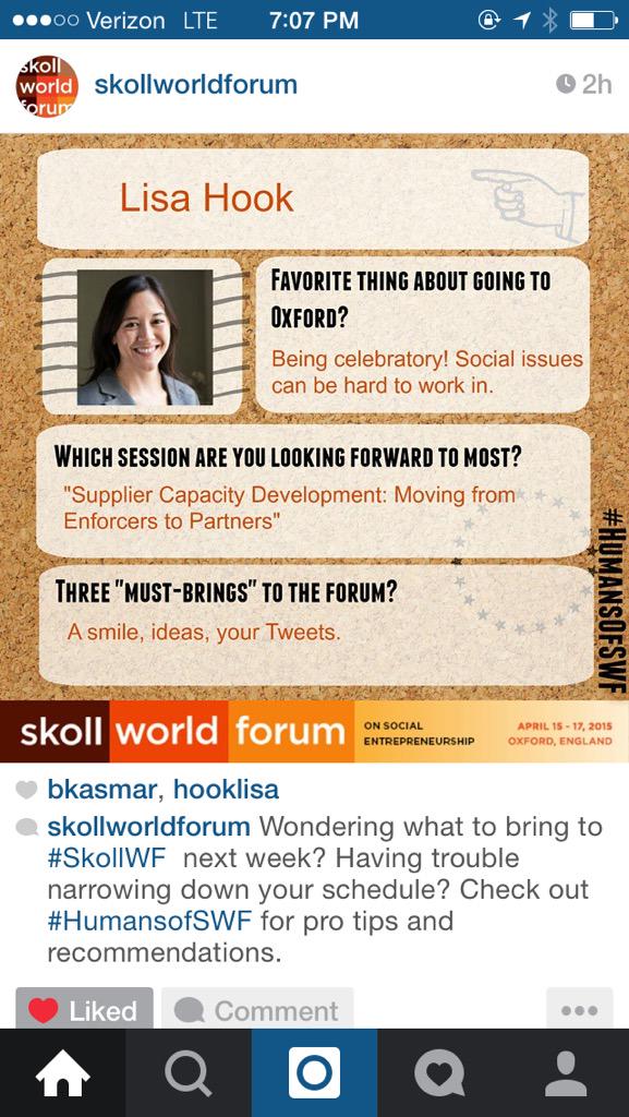 HookLisa's tweet photo. Gearing up for #skollwf @SkollWorldForum @SkollFoundation with #HumansofSWF @EhrenReed http://t.co/XuL7ameyFN