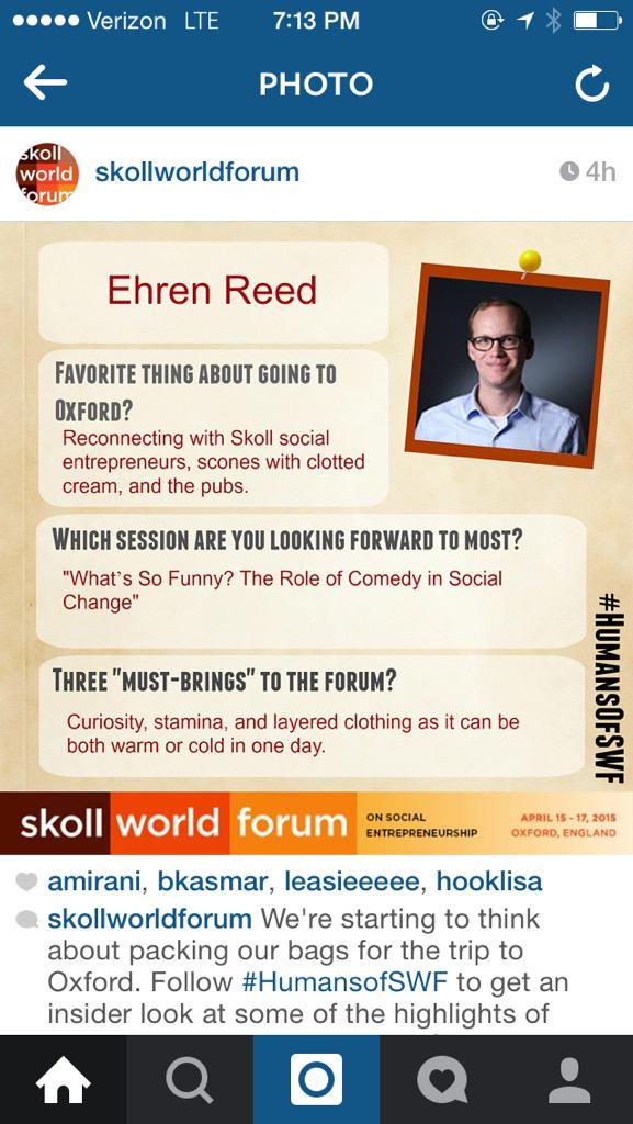 HookLisa's tweet photo. Gearing up for #skollwf @SkollWorldForum @SkollFoundation with #HumansofSWF @EhrenReed http://t.co/XuL7ameyFN