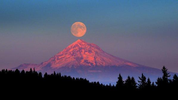 EarthPicturz's tweet image. This is what a full moon rising over Mount Hood looks like