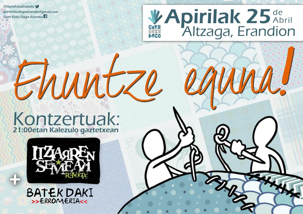 GureEskuErandio's tweet photo. Apirilaren 25ean #EhuntzeEguna! Bazkarirako txartelak Altzagako La Plaza eta Beti Lagun eta Astrabuko Jenaron! http://t.co/cXZnUm2UGy